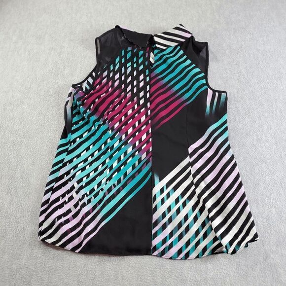 Worthington Top Womens Small Black Striped Chiffon Sleeveless Halter Neck Tank - Picture 10 of 11